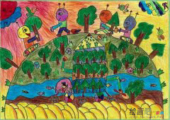 绿色家园儿童画：绿叶的
