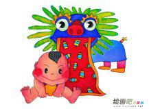 庆元旦儿童画：快乐的节日