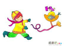 庆元旦儿童画：摘桔子