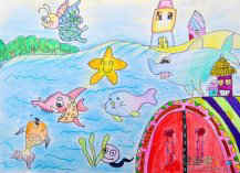 彩色铅笔画：美丽的海洋