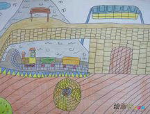 彩色铅笔画：火车站