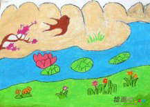 蜡笔画：美丽的春天