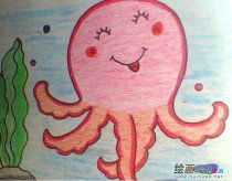 彩色铅笔画：多彩的八爪鱼