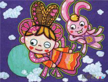 中秋节儿童画：花好月圆