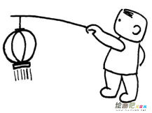 灯笼简笔画：小孩玩灯笼