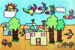 绿色家园儿童画：清清的河水