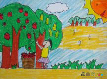 儿童画秋天：秋天的草略显枯黄