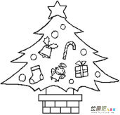 圣诞树简笔画：挂礼物圣诞树