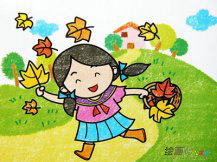 蜡笔画：可爱的小女孩