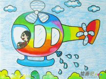 彩色铅笔画：玩具直升机