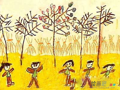 儿童画秋天：秋天的夜晚