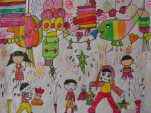 庆元旦儿童画：元旦看花灯