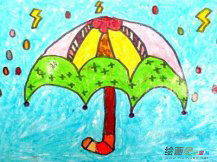 蜡笔画：小雨伞