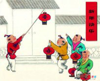 春节儿童画：开门炮仗