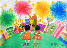 春节儿童画：摊煎饼和踏青