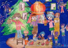 春节儿童画：灯会