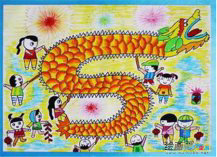 春节儿童画：舞龙