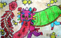 春节儿童画：鲤鱼跃龙门