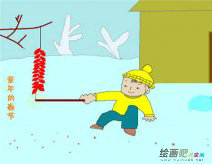 春节儿童画：燃鞭炮
