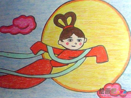中秋节儿童画：嫦娥奔月