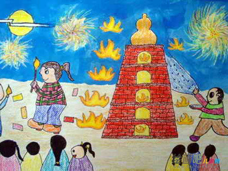中秋节儿童画：中秋之夜