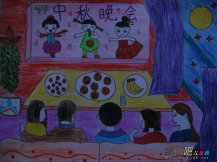 中秋节儿童画：月到中秋