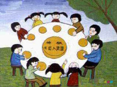 中秋节儿童画：十五月亮十四圆