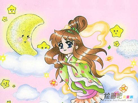 中秋节儿童画：又逢中秋望月时