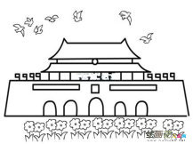 天安门简笔画：观看天安门升旗仪式