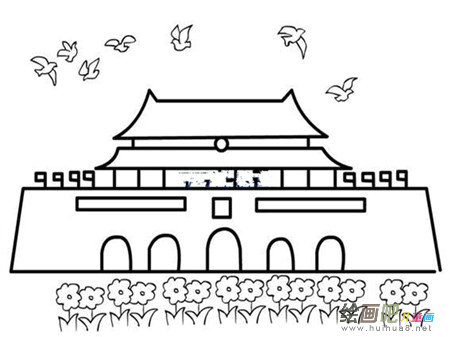 天安门简笔画：观看天安门升旗仪式