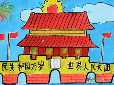 天安门简笔画：登天安门城楼