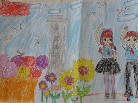 彩色铅笔画：纪念抗日战争胜利70周年