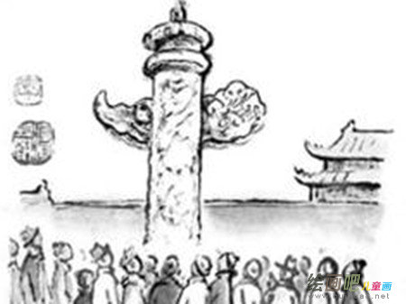 天安门简笔画： 金凤颁诏