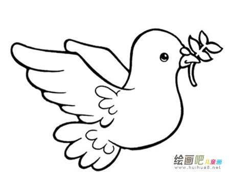 和平鸽简笔画：小女孩飞和平鸽