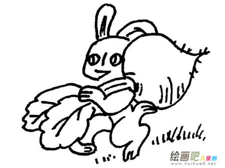 兔子简笔画：小兔子分萝卜