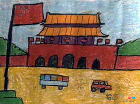 天安门简笔画：走在天安门广场上