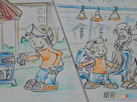 彩色铅笔画：做个懂礼仪的文明小学生