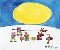 中秋节儿童画：中秋节夜