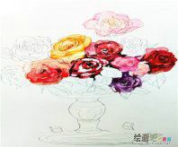 水彩画：红色水彩笔的自