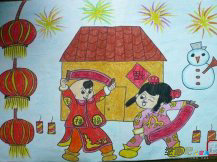 春节儿童画：关于过新年儿童画