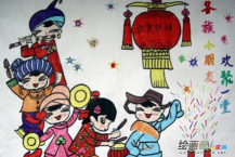 春节儿童画：春节的街头