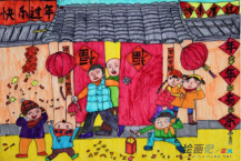 春节儿童画：观赏春节晚会