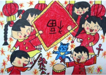 春节儿童画：欢度春节儿童画图片