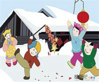 春节儿童画：打雪仗