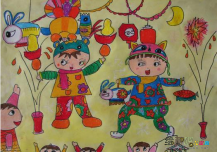春节儿童画：贴年画