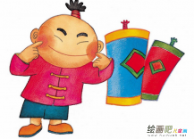 鞭炮简笔画：小孩放鞭炮简笔画
