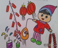 鞭炮简笔画：先于庭前爆竹，以避山臊恶鬼