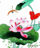 彩色铅笔画：美丽荷花的彩色铅笔画