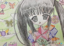 彩色铅笔画：卡通美少女彩铅手绘作品欣赏