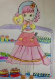 彩色铅笔画：简单的人物画作品之恬静的小女孩
